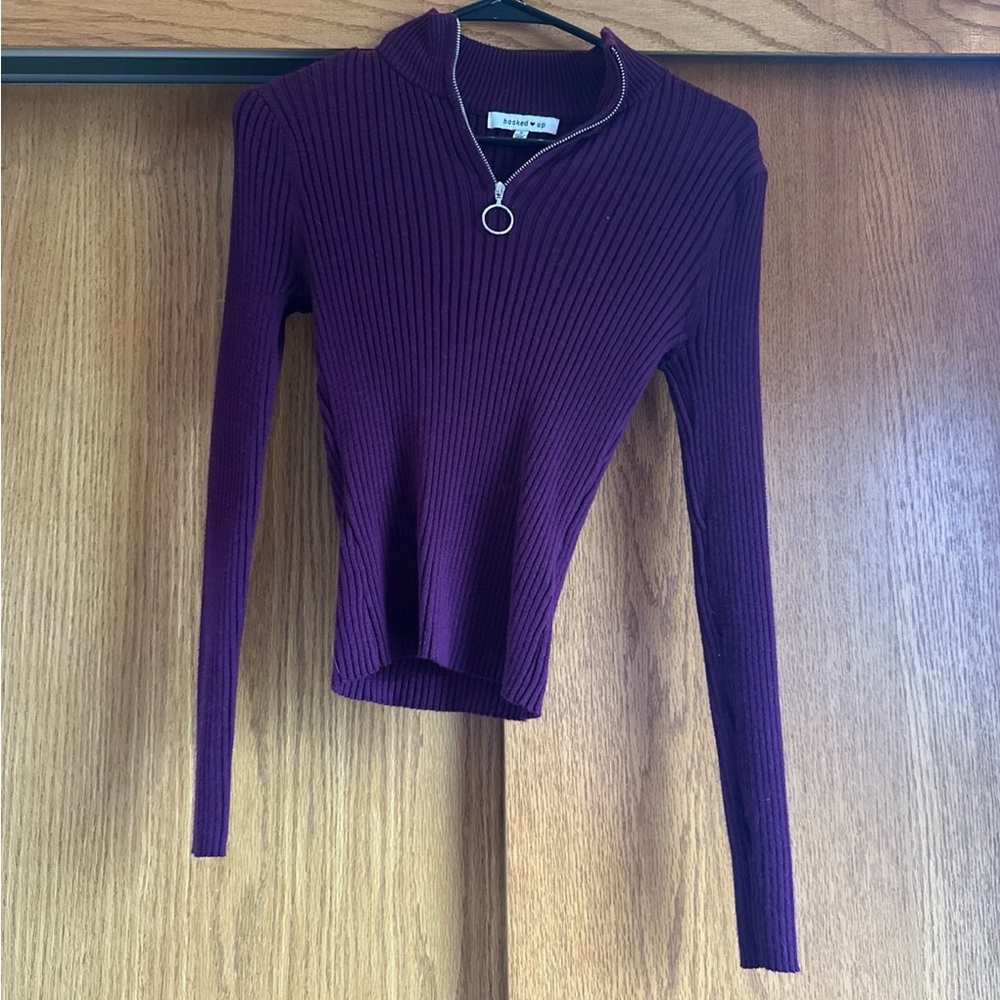 Hooked Up by IOT Dark Purple Ribbed Long Sleeve Top